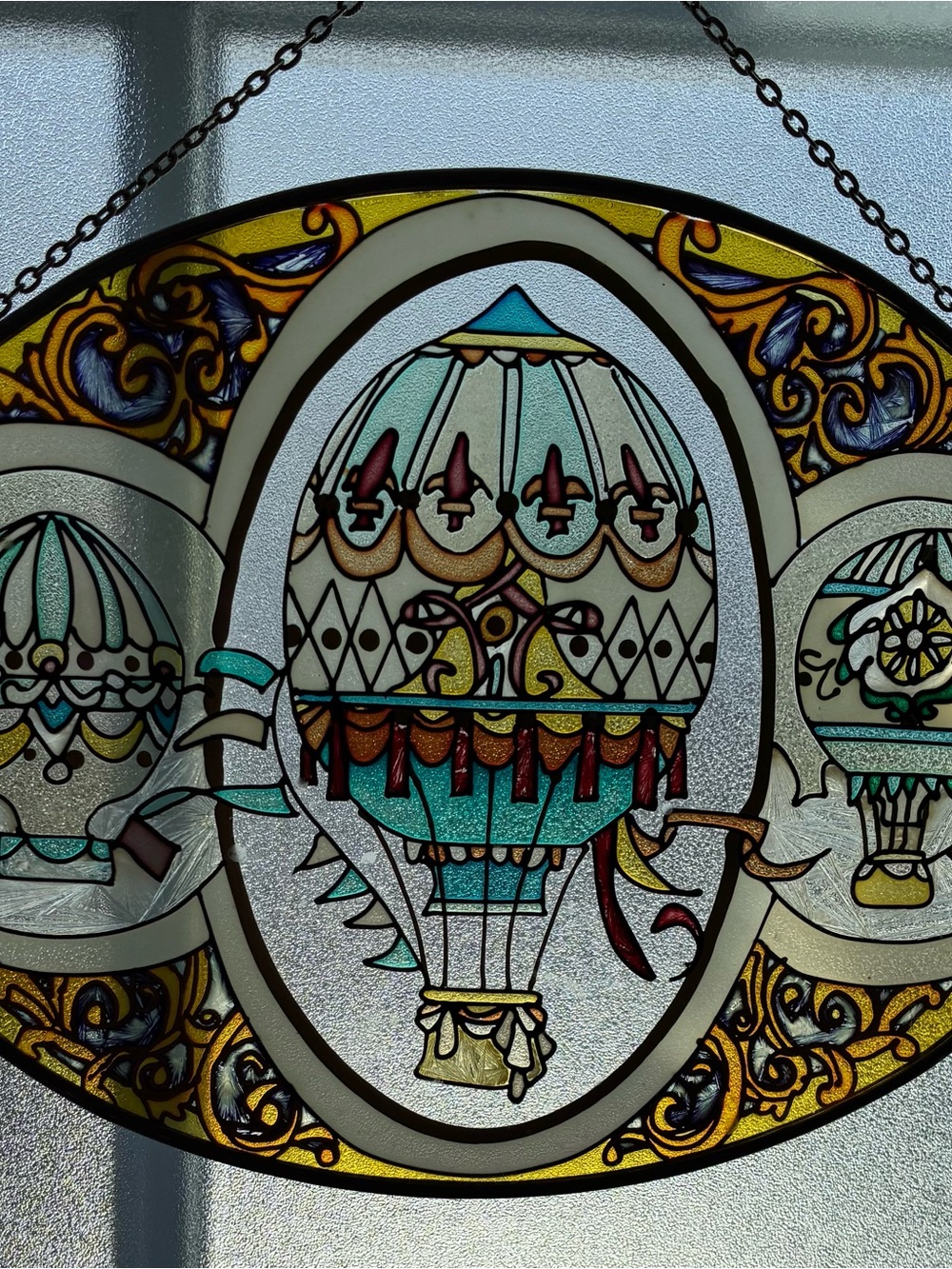 1970s hot air balloon stained glass sun catcher